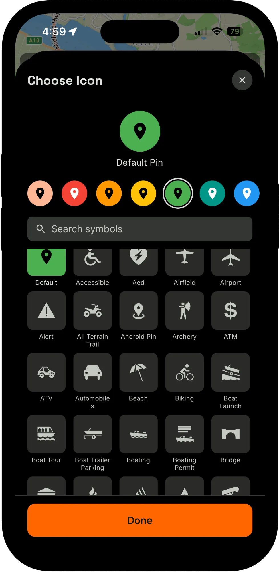 Marker icon picker grouped by activity